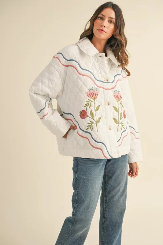 Trendsi MABLE Floral Multi Color Embroidered Quilted Jacket