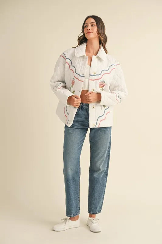 Trendsi MABLE Floral Multi Color Embroidered Quilted Jacket