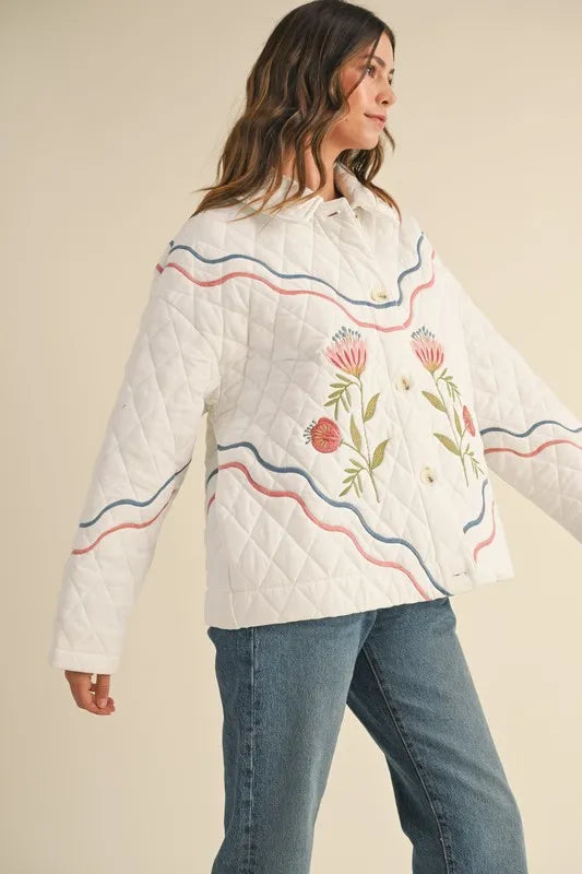 Trendsi MABLE Floral Multi Color Embroidered Quilted Jacket