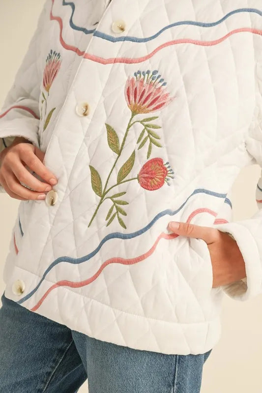 Trendsi MABLE Floral Multi Color Embroidered Quilted Jacket