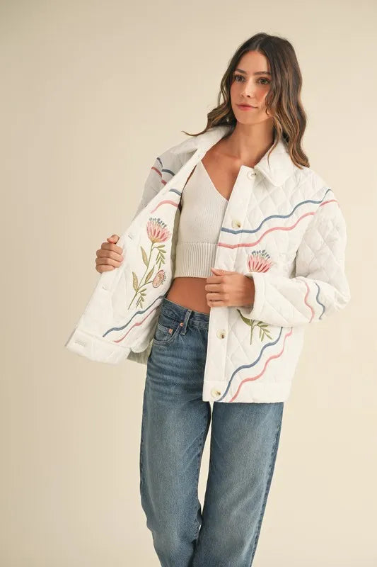 Trendsi MABLE Floral Multi Color Embroidered Quilted Jacket