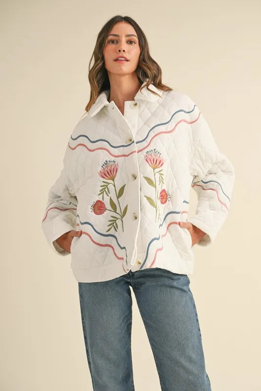 Trendsi MABLE Floral Multi Color Embroidered Quilted Jacket