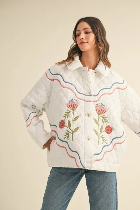 Trendsi MABLE Floral Multi Color Embroidered Quilted Jacket
