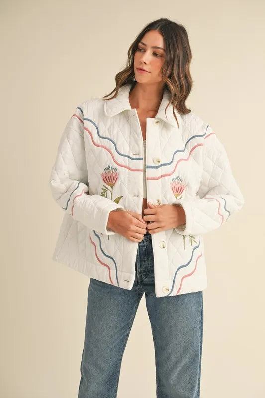 Trendsi MABLE Floral Multi Color Embroidered Quilted Jacket