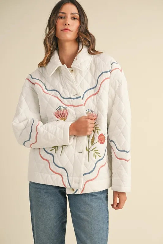 Trendsi MABLE Floral Multi Color Embroidered Quilted Jacket