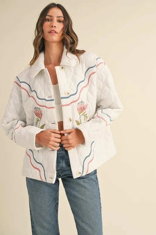 Trendsi MABLE Floral Multi Color Embroidered Quilted Jacket