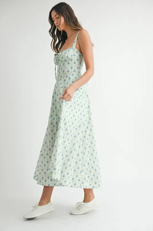 Trendsi MABLE Floral Print Bustier Back Lace Up Midi Dress