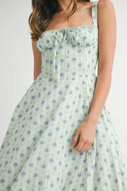 Trendsi MABLE Floral Print Bustier Back Lace Up Midi Dress