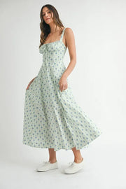Trendsi MABLE Floral Print Bustier Back Lace Up Midi Dress