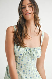 Trendsi MABLE Floral Print Bustier Back Lace Up Midi Dress