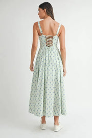 Trendsi MABLE Floral Print Bustier Back Lace Up Midi Dress