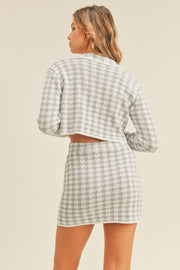 Trendsi MABLE Houndstooth Cropped Knit Cardigan and Mini Skirt Set