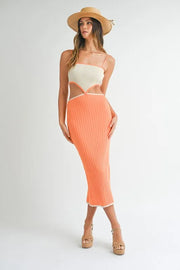 Trendsi MABLE Ribbed Knit Color Block Cutout Midi Dress