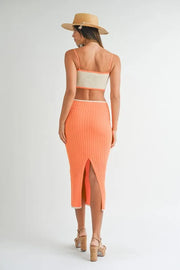 Trendsi MABLE Ribbed Knit Color Block Cutout Midi Dress