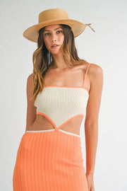 Trendsi MABLE Ribbed Knit Color Block Cutout Midi Dress