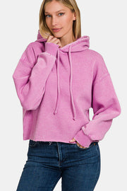 Trendsi Mauve / S Zenana Acid Wash Fleece Cropped Hoodie