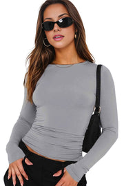 Trendsi Mid Gray / S Pre- Order Round Neck Long-Sleeve Top