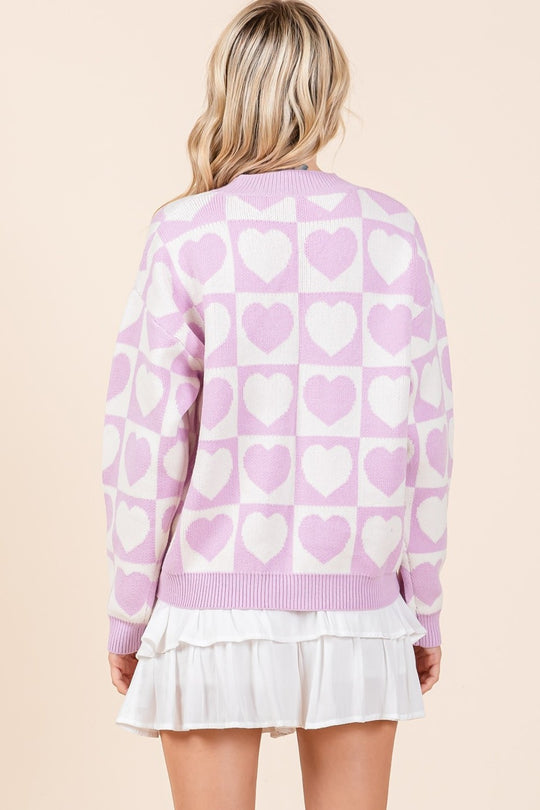 Trendsi Mittoshop Checkered Heart Button Down Cardigan