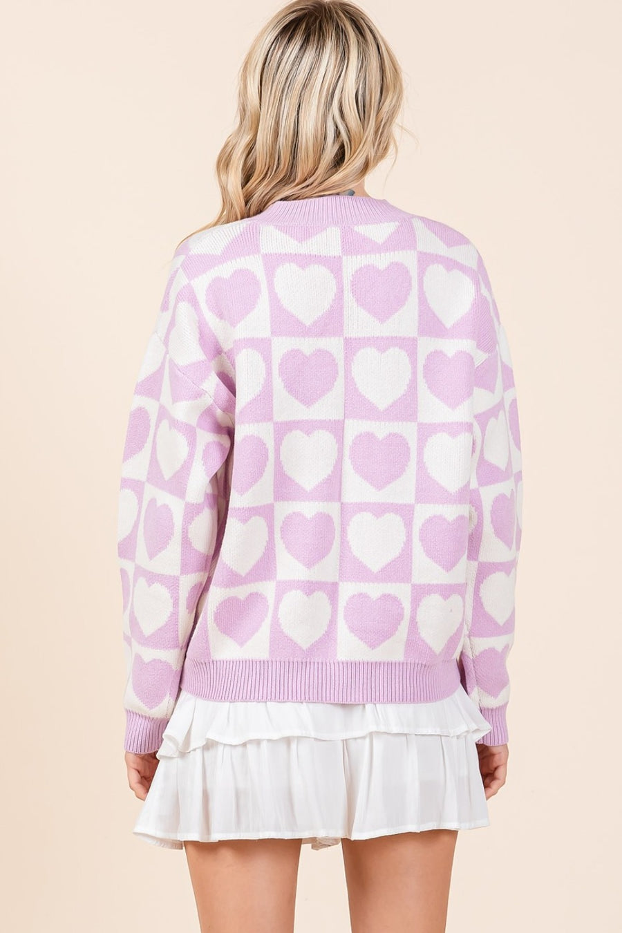 Trendsi Mittoshop Checkered Heart Button Down Cardigan