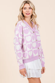 Trendsi Mittoshop Checkered Heart Button Down Cardigan