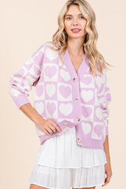 Trendsi Mittoshop Checkered Heart Button Down Cardigan