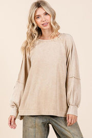 Trendsi Mittoshop Mineral Wash Raglan Long Sleeve Oversized Top