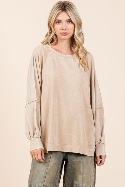 Trendsi Mittoshop Mineral Wash Raglan Long Sleeve Oversized Top