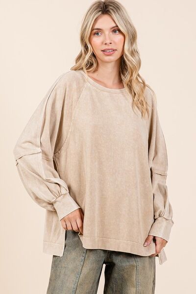 Trendsi Mittoshop Mineral Wash Raglan Long Sleeve Oversized Top