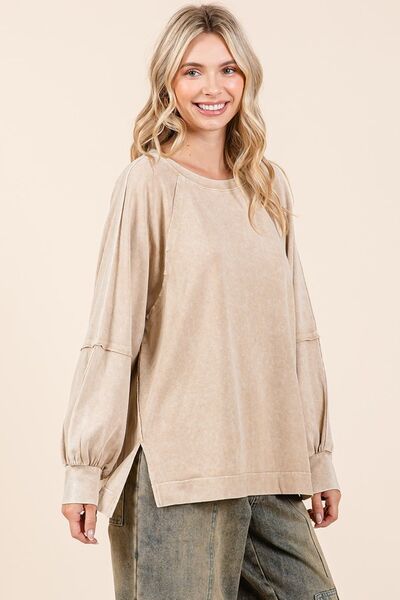 Trendsi Mittoshop Mineral Wash Raglan Long Sleeve Oversized Top