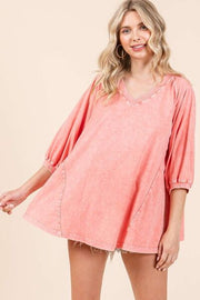 Trendsi Mittoshop Mineral Wash V-Neck Raglan A-Line Relaxed Top