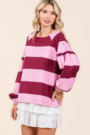 Trendsi Mittoshop Striped Snap Shoulder Long Sleeve T-Shirt