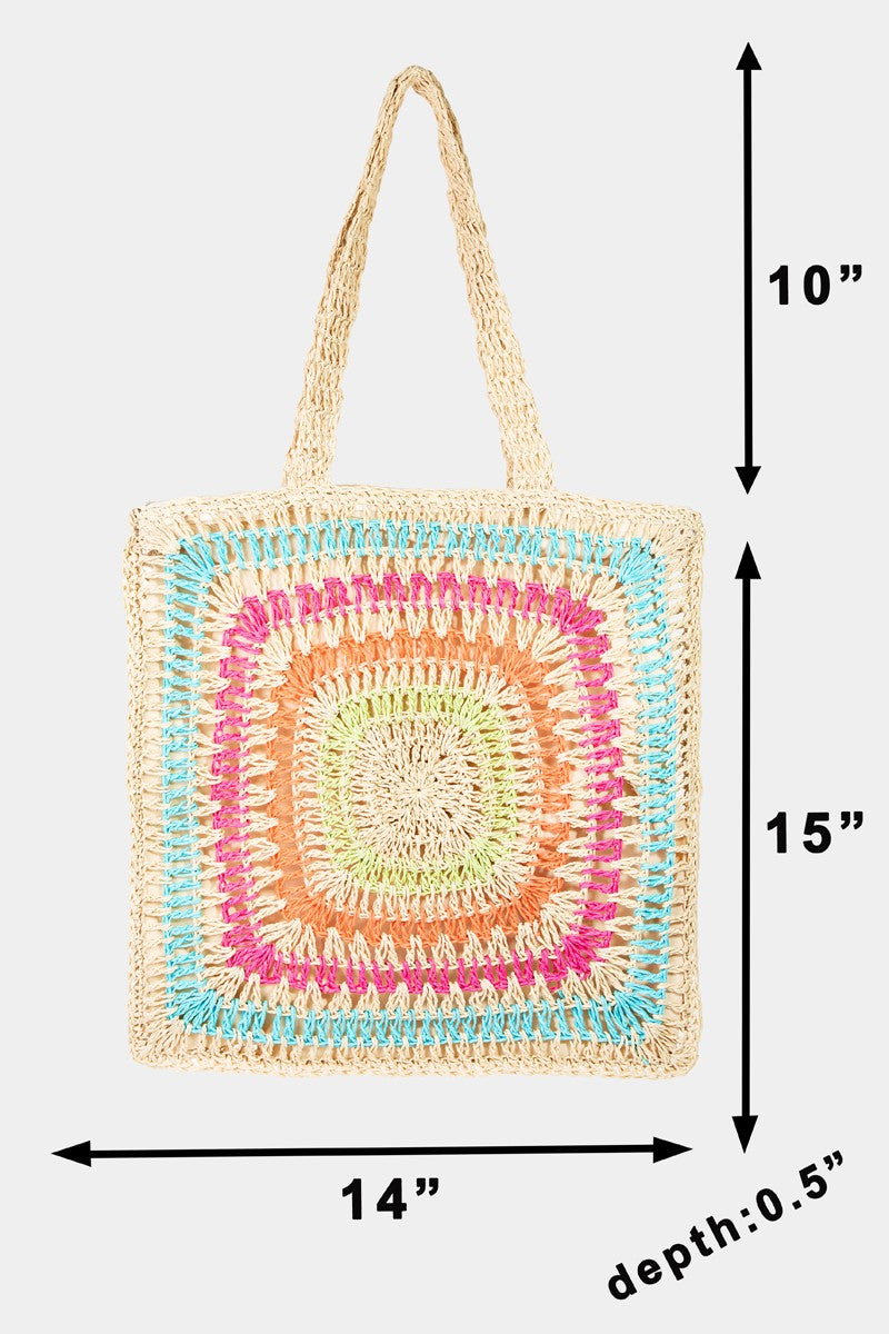 Trendsi MU / One Size Fame Rainbow Crochet Knit Tote Bag