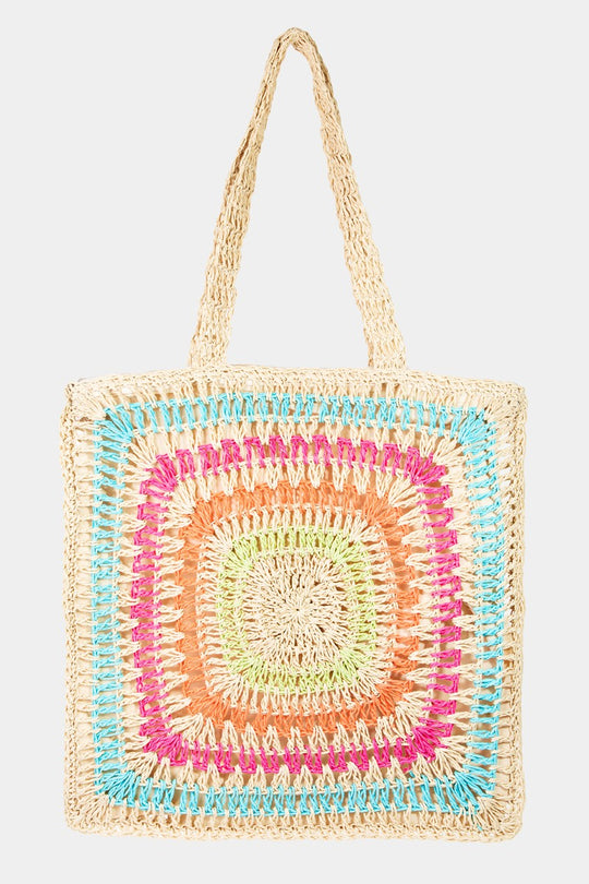 Trendsi MU / One Size Fame Rainbow Crochet Knit Tote Bag