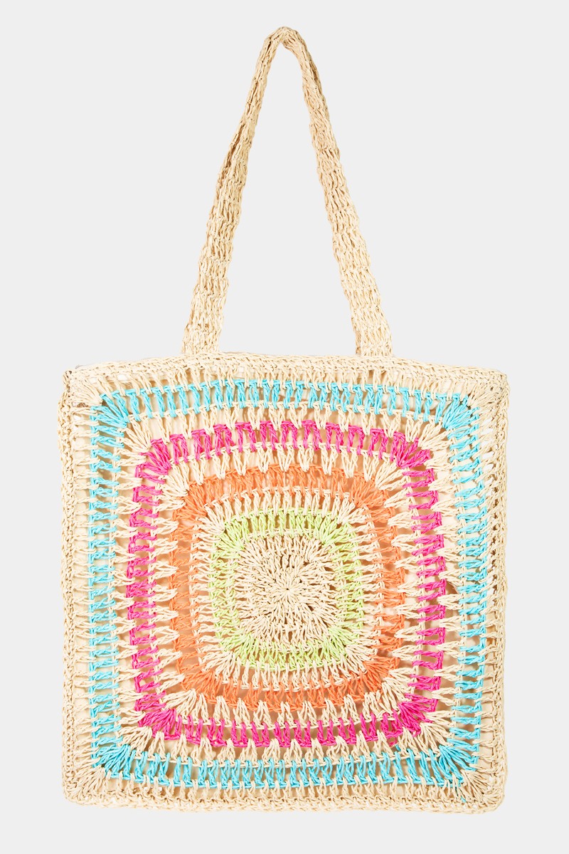 Trendsi MU / One Size Fame Rainbow Crochet Knit Tote Bag