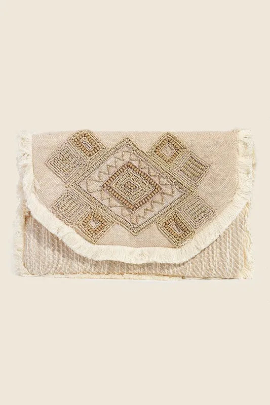 Trendsi NAT / One Size Fame Boho Beaded Pattern Envelope Bag