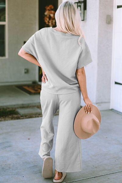 Trendsi Outfit Sets Althea Set with Texture Short Sleeve Top and Pants Set