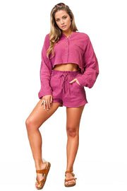 Basic Bae Buttoned Long Sleeve Top and Shorts Set