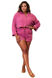 Basic Bae Buttoned Long Sleeve Top and Shorts Set