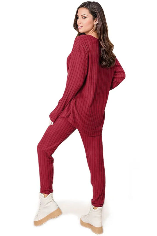 Basic Bae Full Size Notched Long Sleeve Top and Pants Set