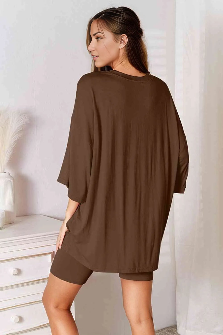 Basic Bae Soft Rayon Three-Quarter Sleeve Top and Shorts Set