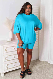 Basic Bae Soft Rayon Three-Quarter Sleeve Top and Shorts Set