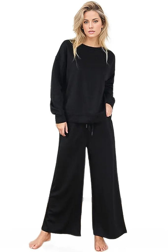 Outfit Sets Black / S Double Take Full Size Textured Long Sleeve Top and Drawstring Pants Set