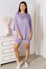 Basic Bae Soft Rayon Three-Quarter Sleeve Top and Shorts Set