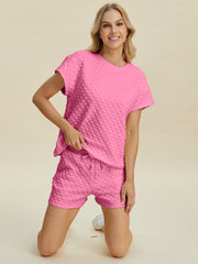 Trendsi Pink / S Double Take Full Size Texture T-Shirt and Shorts Set