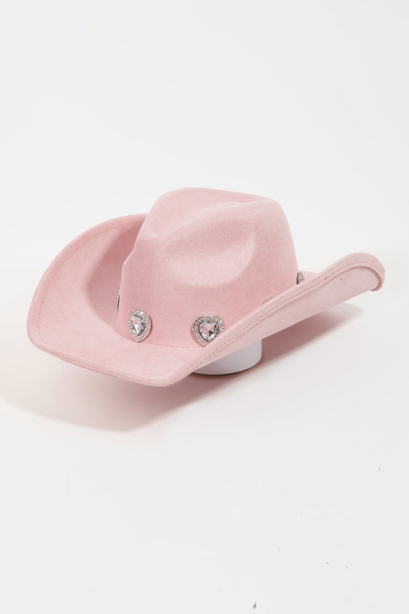 Trendsi Hats Pk / One Size Fame Rhinestone Pave Heart Cowboy Hat