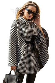 Trendsi Plaid / One Size PRE-ORDER Houndstooth Tie Waist Trench Coat