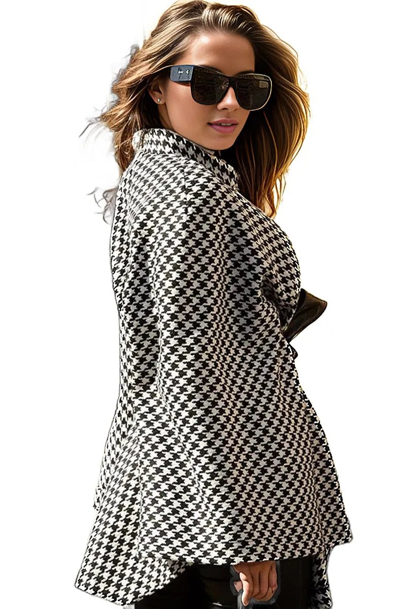 Trendsi Plaid / One Size PRE-ORDER Houndstooth Tie Waist Trench Coat