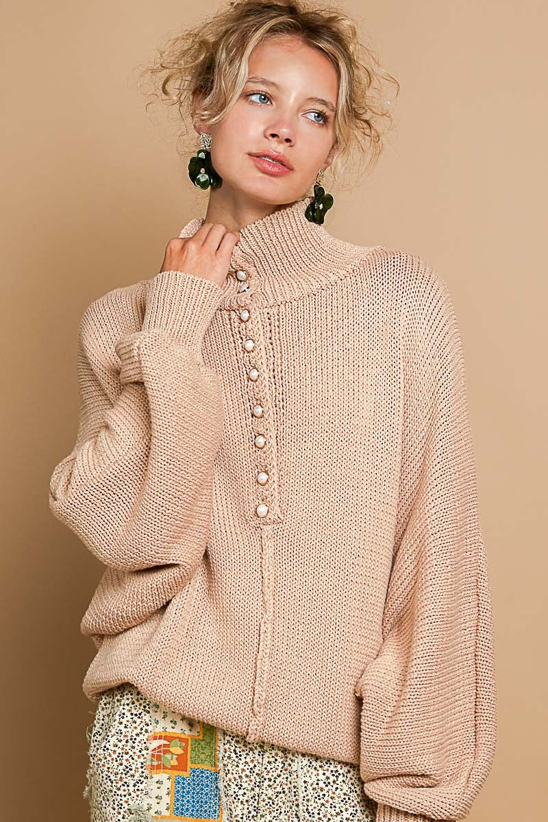 Trendsi POL Pearl Detail Turtleneck Long Sleeve Sweater