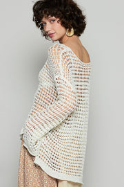 Trendsi POL Side Slit Openwork Long Sleeve Knit Cover Up