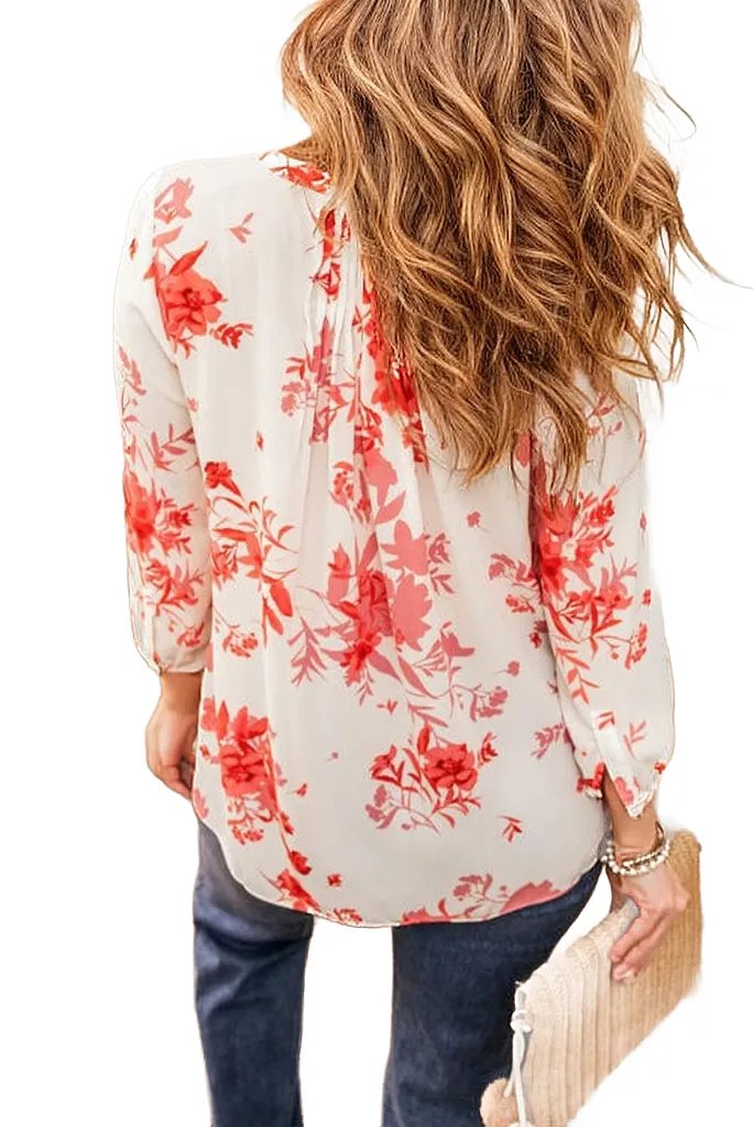 Trendsi Pre-Order Floral Notched Long Sleeve Blouse